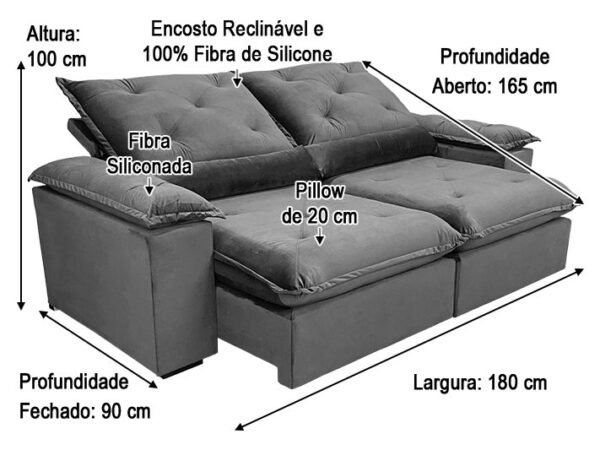 Sofá Retrátil Reclinável 1,80 m Preto 504 Zuqui Plus - Image 2