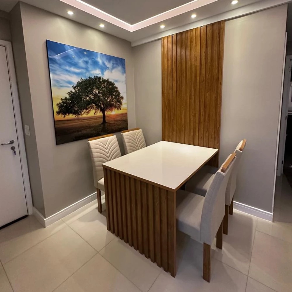 Mesa Cancún 120x90 TP Cancún + Ripado (Off/Cinamomo) C/ 4 Cadeiras