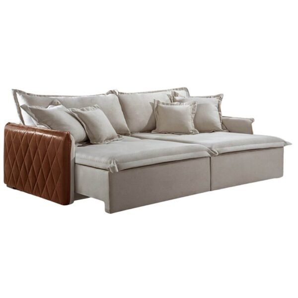 Sofá Cama Blog Casal Retrátil e Reclinável 4 Lugares Tecido Linho 220cm