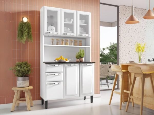 Armário Kit de Cozinha c/ Vidro 1,05m Pratika