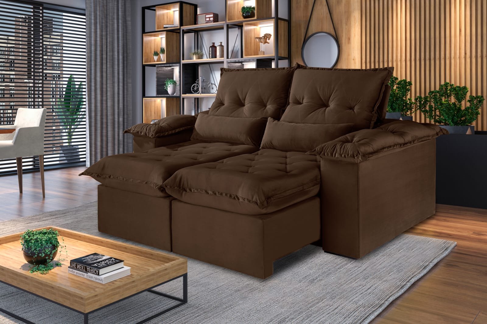 Estofado Retrátil Reclinável 290m Ouro Preto Tecido: Veludo Jolie da Idealle - Imagem 3