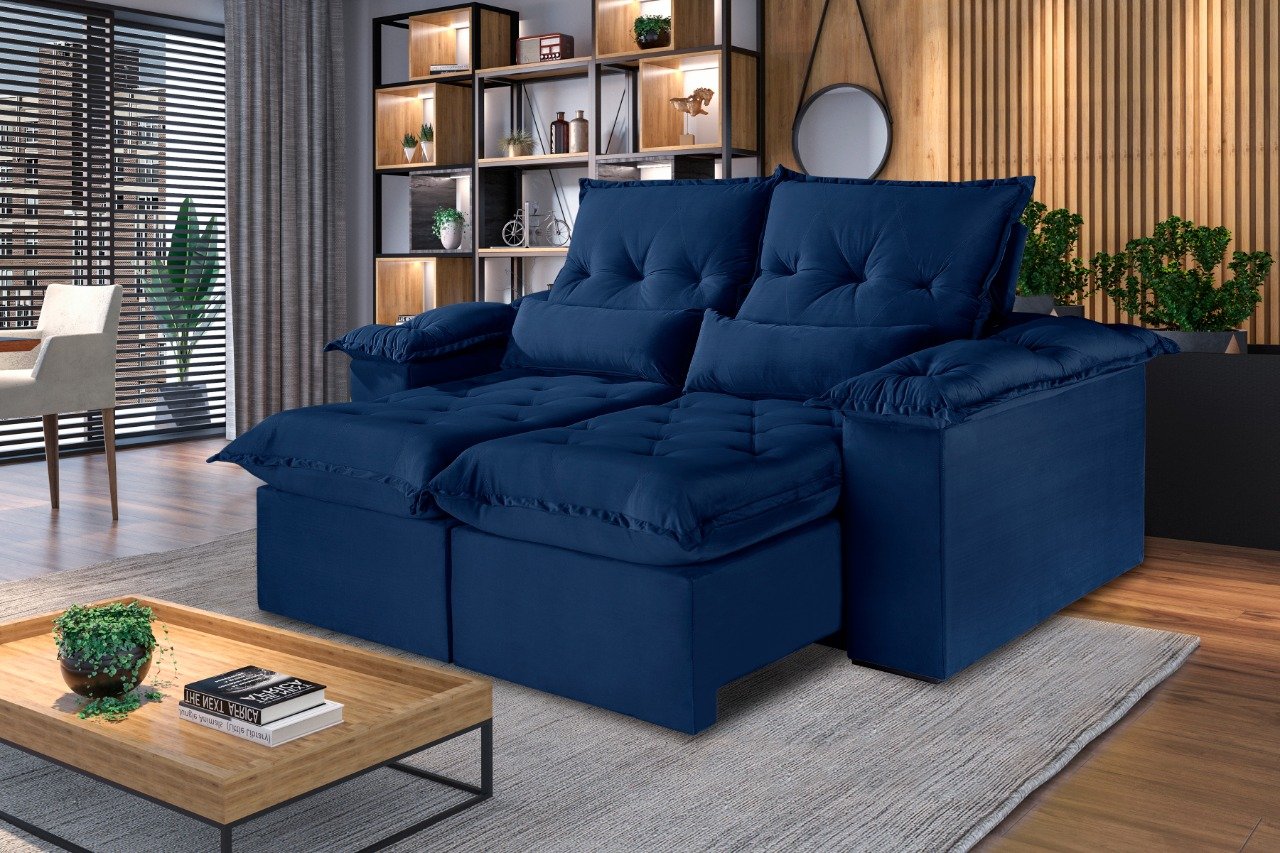 Estofado Retrátil Reclinável 290m Ouro Preto Tecido: Veludo Jolie da Idealle - Imagem 6