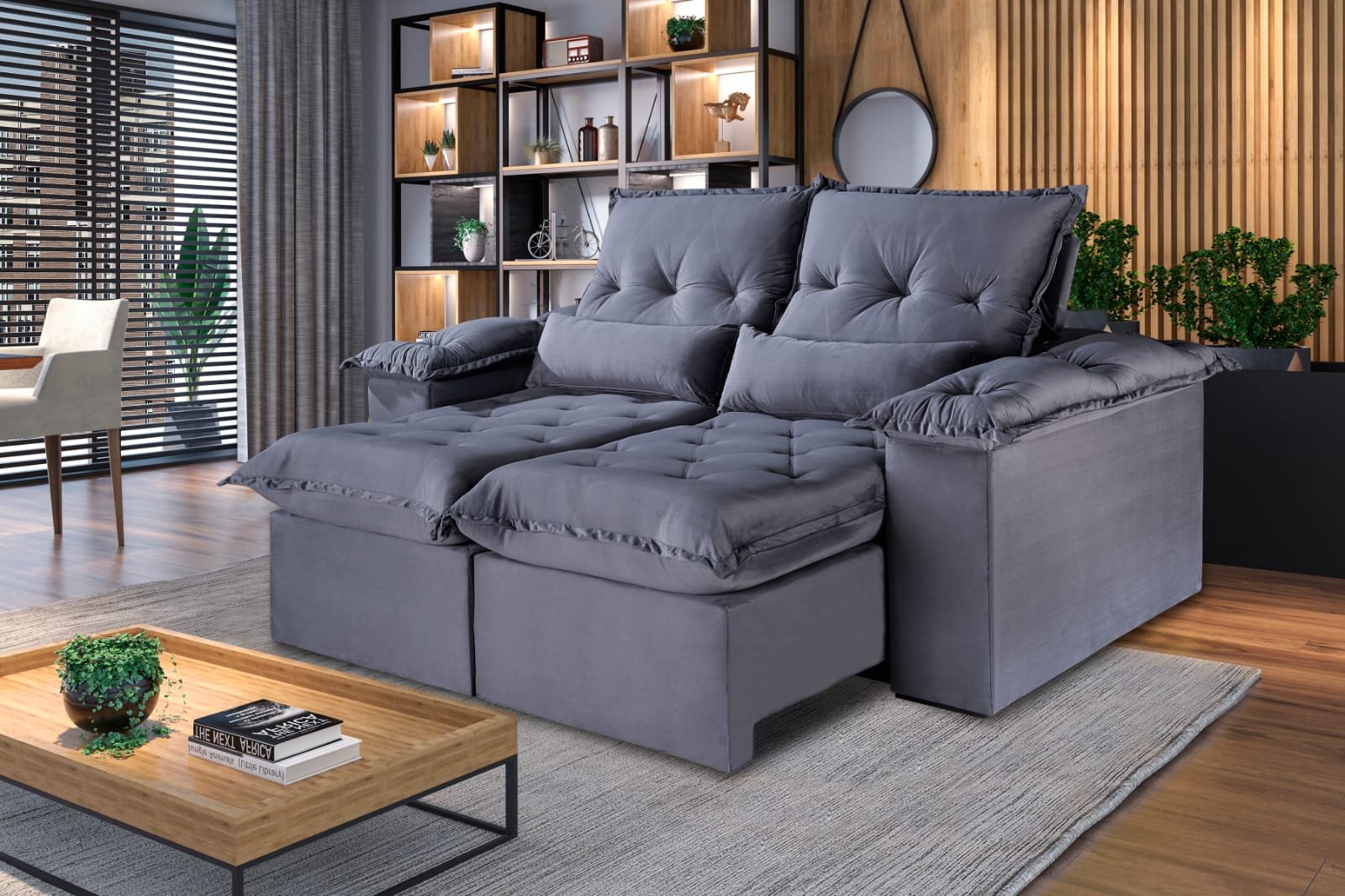 Estofado Retrátil Reclinável 290m Ouro Preto Tecido: Veludo Jolie da Idealle - Imagem 5