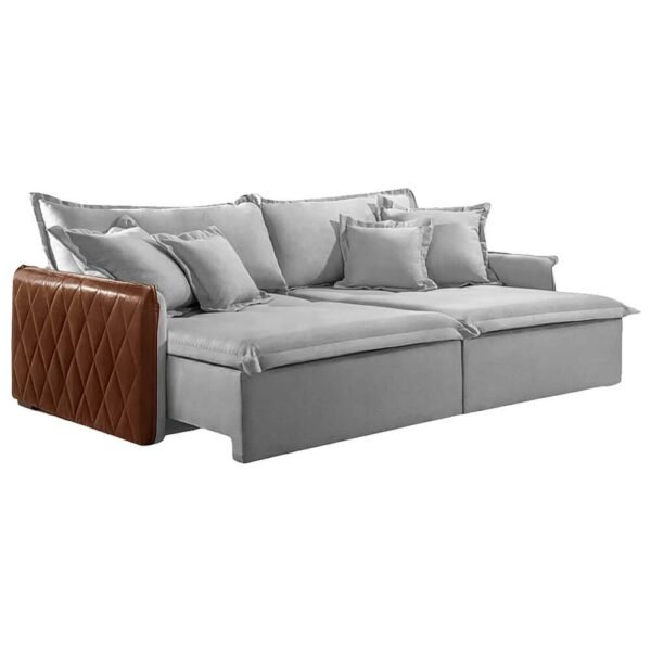 Sofá Cama Blog Casal Retrátil e Reclinável 4 Lugares Tecido Linho 220cm - Image 2