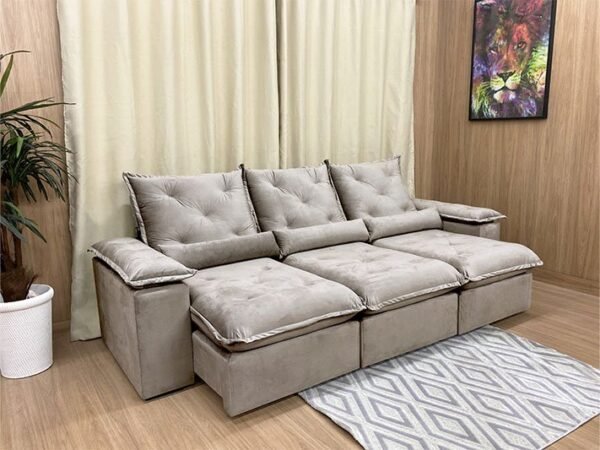 Sofá Retrátil Reclinável 2,70 m Bege 500 Zuqui plus