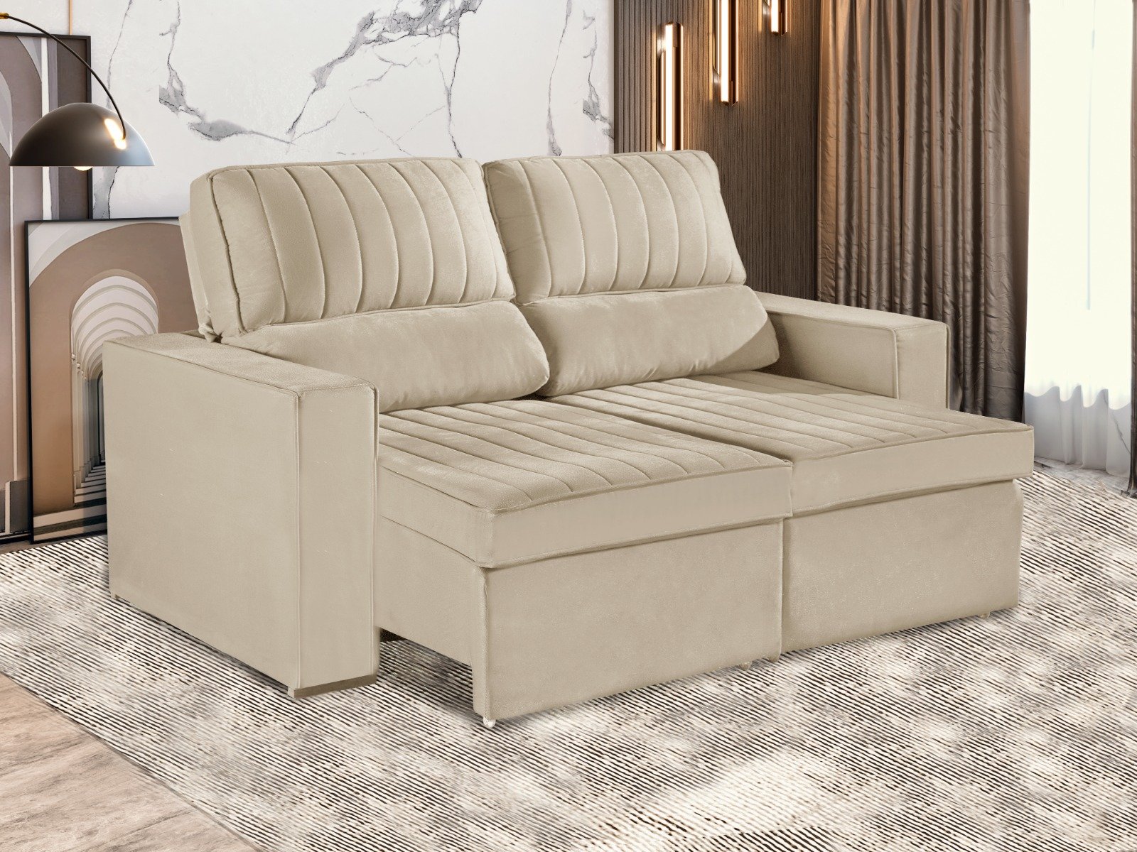 Estofado Retrátil Reclinável New Napoli da Idealle 185m em Veludo