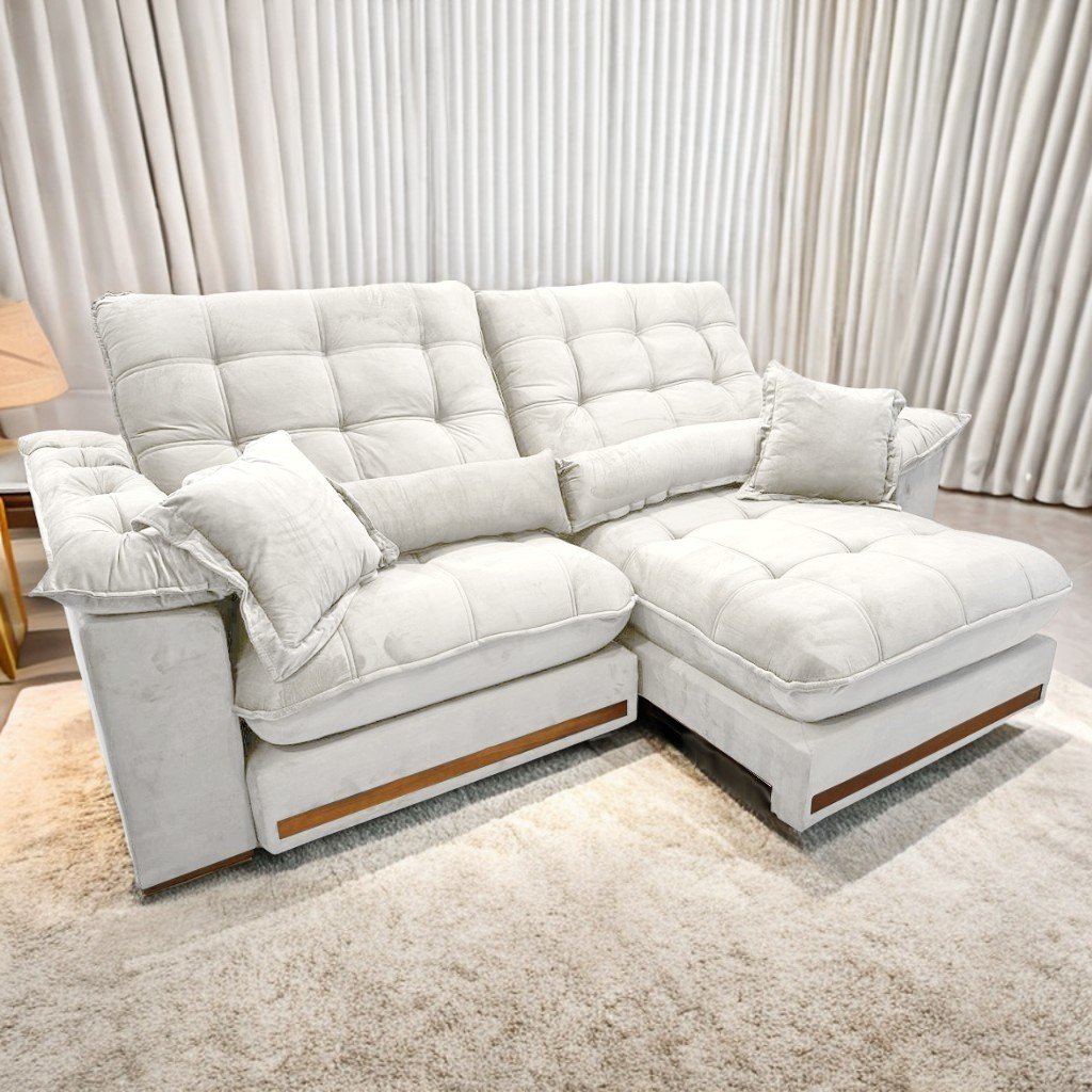 Sofá Retrátil e Reclinável Hércules/Zurique 2,50 m Veludo Marfim – VICAM ESTOFADOS