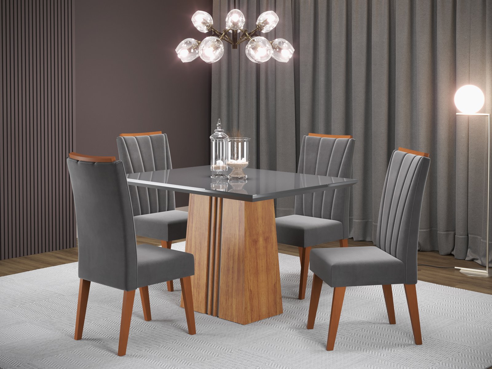 Mesa Ibi 120 com 4 Cadeiras Safira, Côr Mel/Off White, da Viero