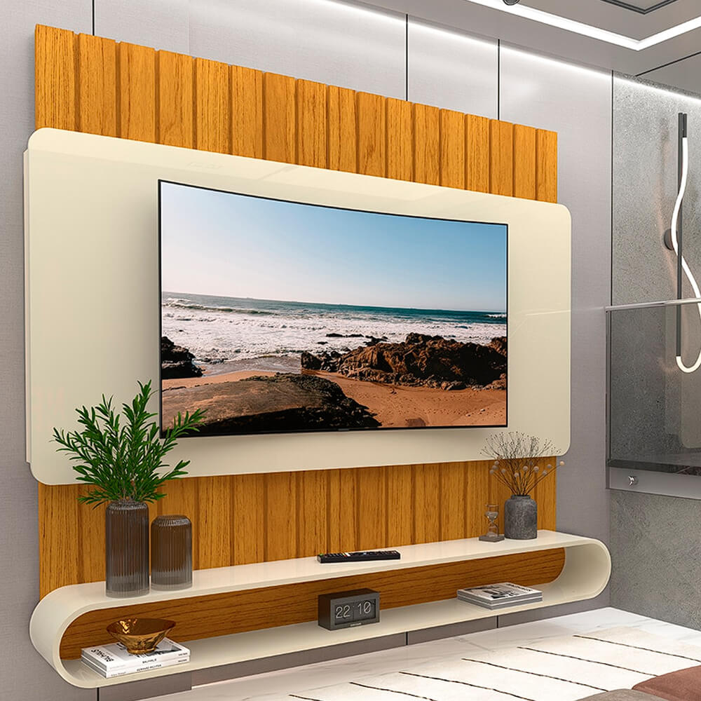Painel Prime para TV até 75 Polegadas Ripado Gelius Naturale Off White
