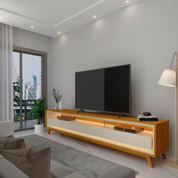 Rack Requinte 212cm com led Gelius Móveis Naturale/Off White