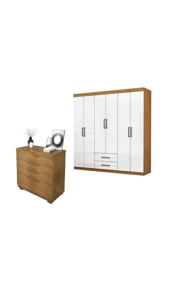 Guarda-Roupa 6 Portas + Cômoda 5 Gavetas Fortaleza