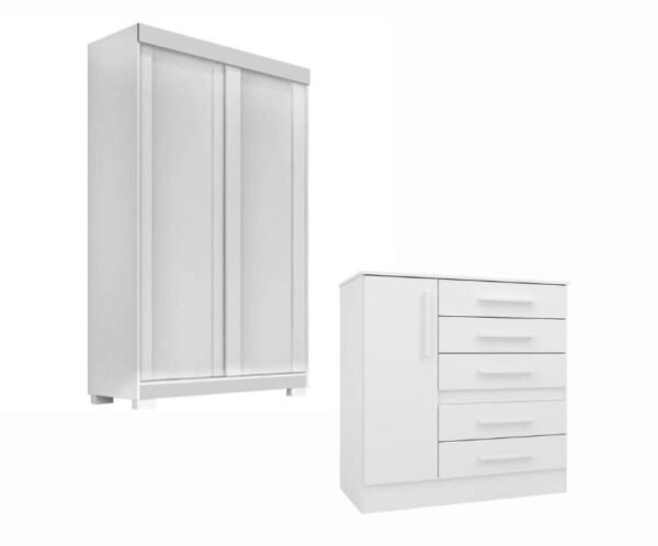 Guarda-Roupa 2 Portas Samira Branco + Cômoda
