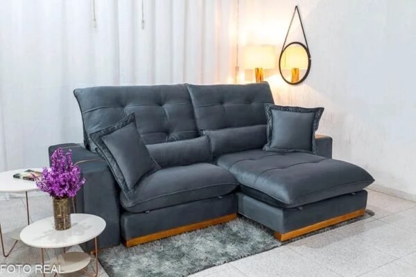 SOFÁ RETRÁTIL E RECLINÁVEL TORONTO 2.10M – CINZA VELUDO
