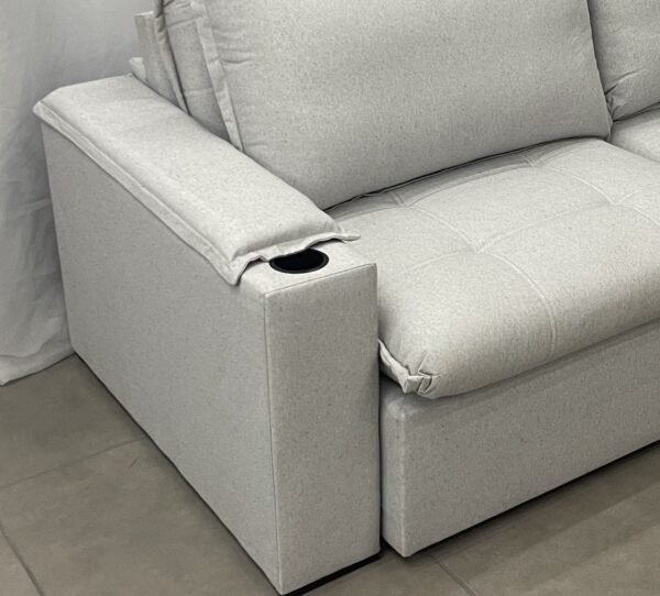 Sofá Cama Júlia em linho bege com porta copo - Image 2