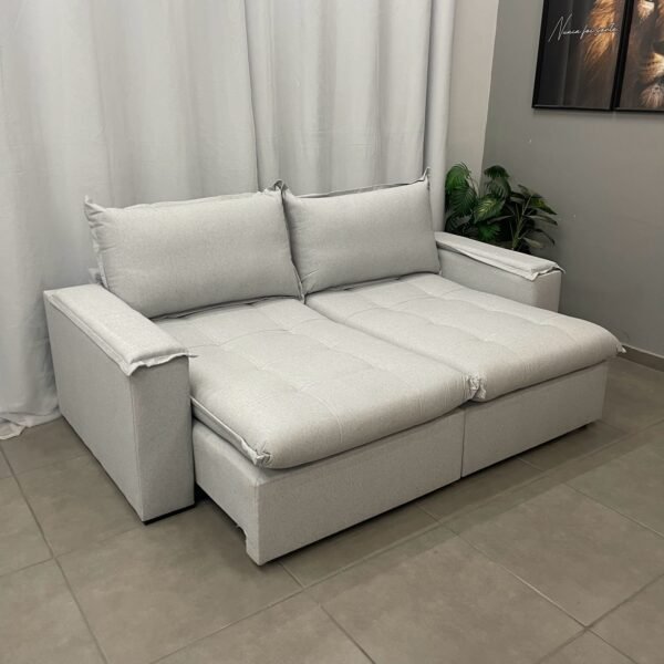 Sofá Cama Júlia em linho bege com porta copo - Image 3