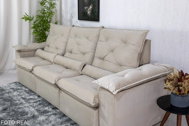 Sofá Retrátil Reclinável 2.70m Roma Veludo Bege - Imagem 2