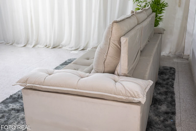 Sofá Retrátil Reclinável 2.70m Roma Veludo Bege - Imagem 3