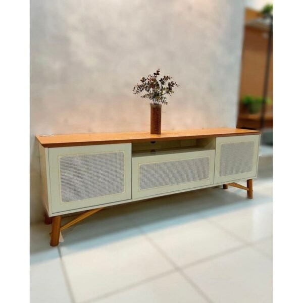 Rack até 75″ Darín Off White/Cedro Natural – EDN MÓVEIS