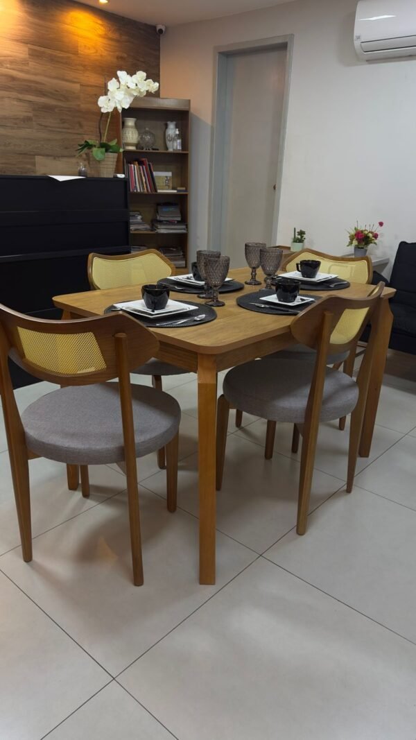 MESA ALEGRA 120X90 S/ VIDRO 4 CADEIRAS ATENAS TELINHA