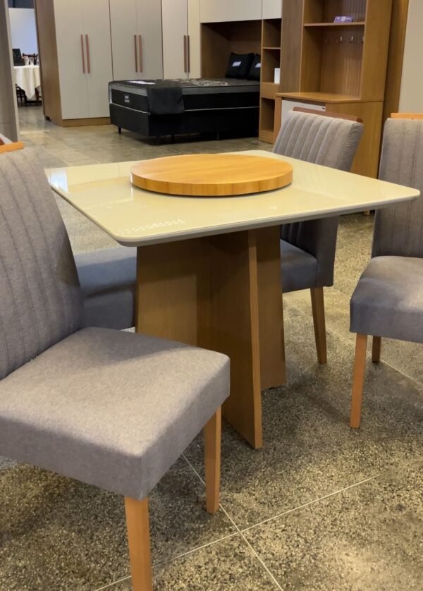 Mesa Jade 90cm Cinamomo Off White com 4 Cadeiras
