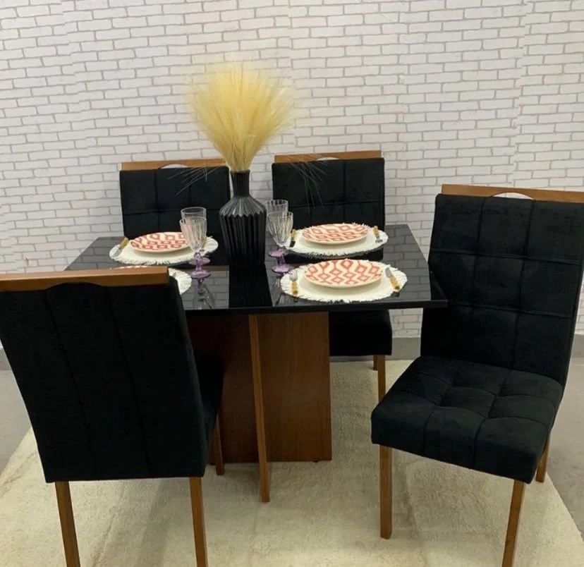 MESA 4 CADEIRAS LOS ANGELES 120×80 COM VIDRO OFF WHITE