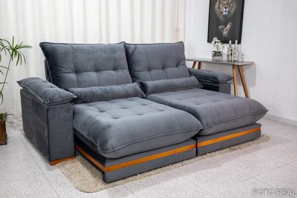 Sofá Retrátil Reclinável Ibis Veludo Cinza - D33 e Molas Ensacadas