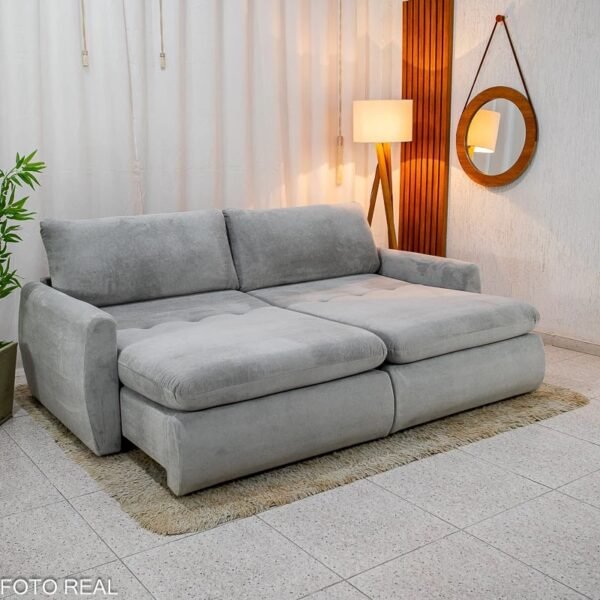 Sofá Retrátil e Cama Amaranto 2.30m Veludo Plush Prata - Sem Caixa - Image 2