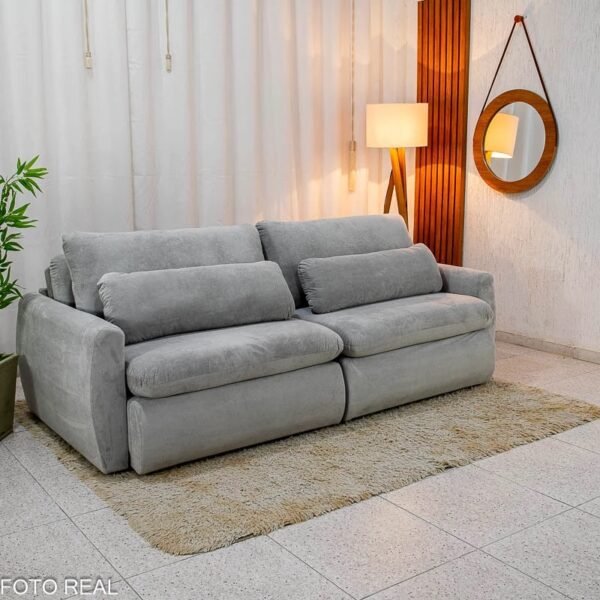 Sofá Retrátil e Cama Amaranto 2.30m Veludo Plush Prata - Sem Caixa - Image 3