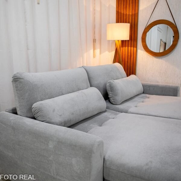 Sofá Retrátil e Cama Amaranto 2.30m Veludo Plush Prata - Sem Caixa - Image 4