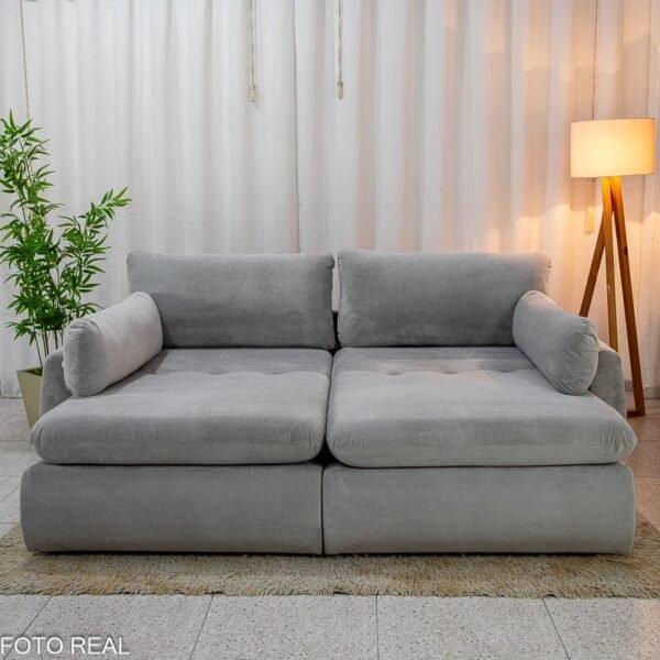 Sofá Retrátil e Cama Amaranto 2.30m Veludo Plush Prata - Sem Caixa - Image 5