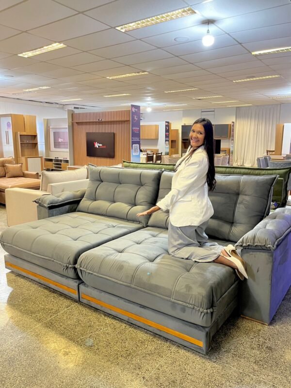 Sofá Retrátil Reclinável Ibis Veludo Cinza  - D33 e Molas Ensacadas