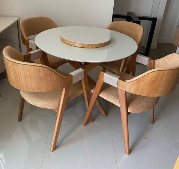 Mesa Simpatia Com Vidro Redonda C/ 4 Cadeiras Ravena