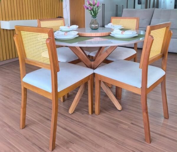 Mesa Simpatia Redonda 108x108 C/4 Cadeiras Monalisa Mel/Linho Bege