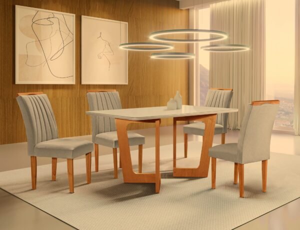 Mesa Dubai Cinamomo/Off White 120x90 com 4 Cadeiras Marselha