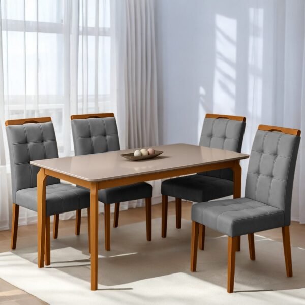 Mesa Alegra 120 Cinamomo/Off White com 4 Cadeiras