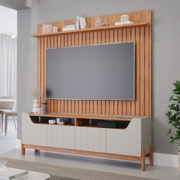 Painel até 70″ Trend Nature + Bancada Moema Off White/Cinamono