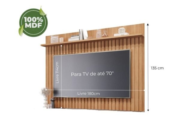Painel até 70″ Trend Nature + Bancada Moema Off White/Cinamono - Image 2