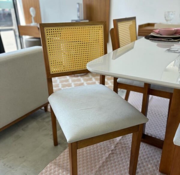 mesa Pedro 120 C/ 4 cadeiras Monalisa linho com telinha, em madeira maciça. - Image 2