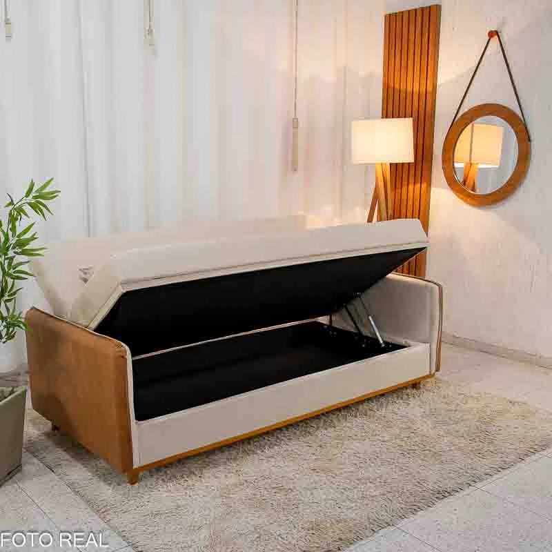Sofá Cama Ipanema Baú Linho Bege 2.05m - Imagem 2