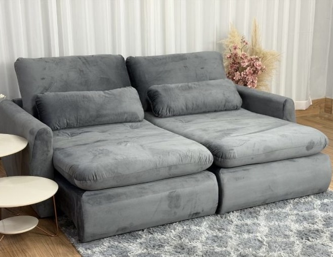 Sofá Cama Retrátil Reclinável Amaranto 2.10m Mod.90 – Cinza Veludo
