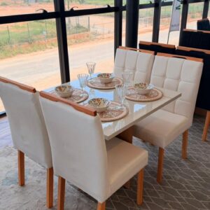 Mesa 4 cadeiras Los Angeles 90x90 100%MDF com vidro Cadeiras Madeira Maciça