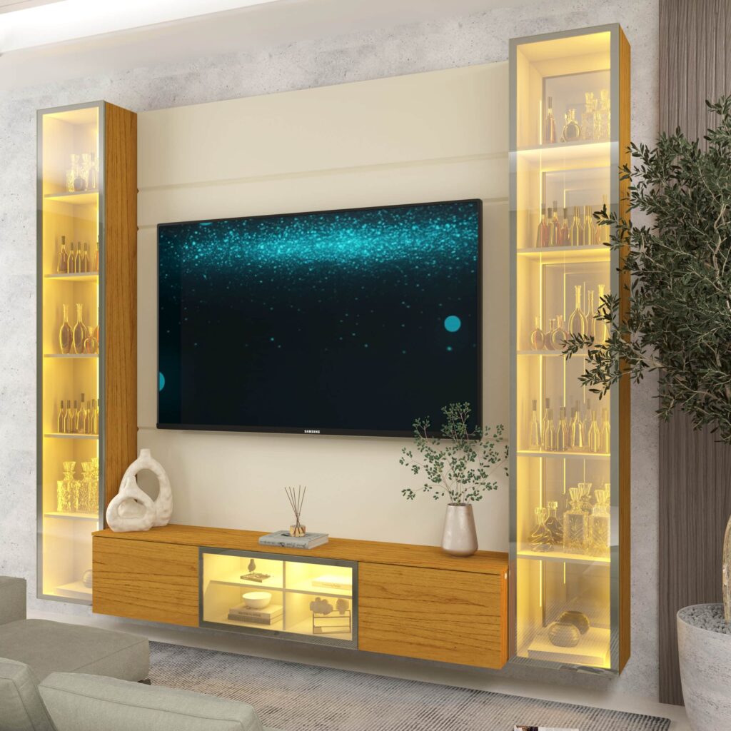 Home Suspenso até 85″ Luminare Reflecta com Duas Torres 230 Off White/Naturale