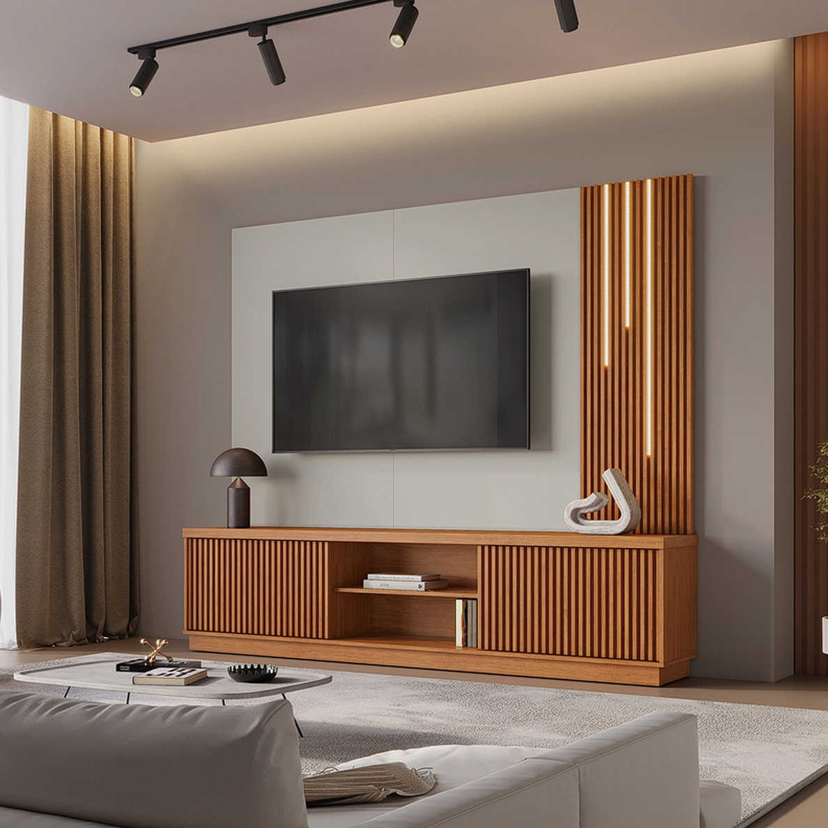 Estante Arezzo New 180cm para Tv Até 58 Polegadas Ripado 2 Portas com Led Mavaular