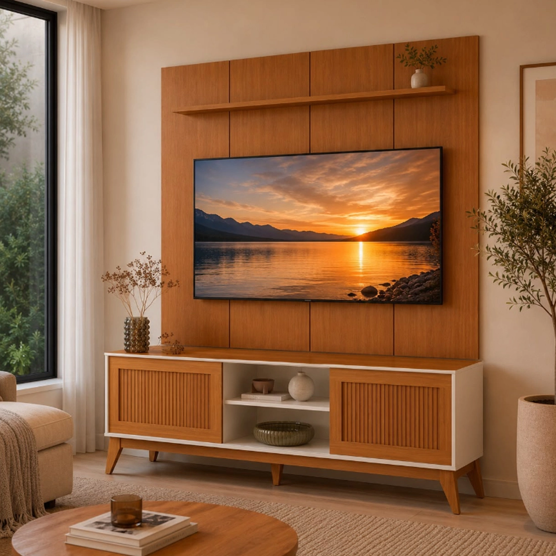 Rack King com Painel Avant para Tv Até 75 Polegadas 2 Portas Ripado em Impressão