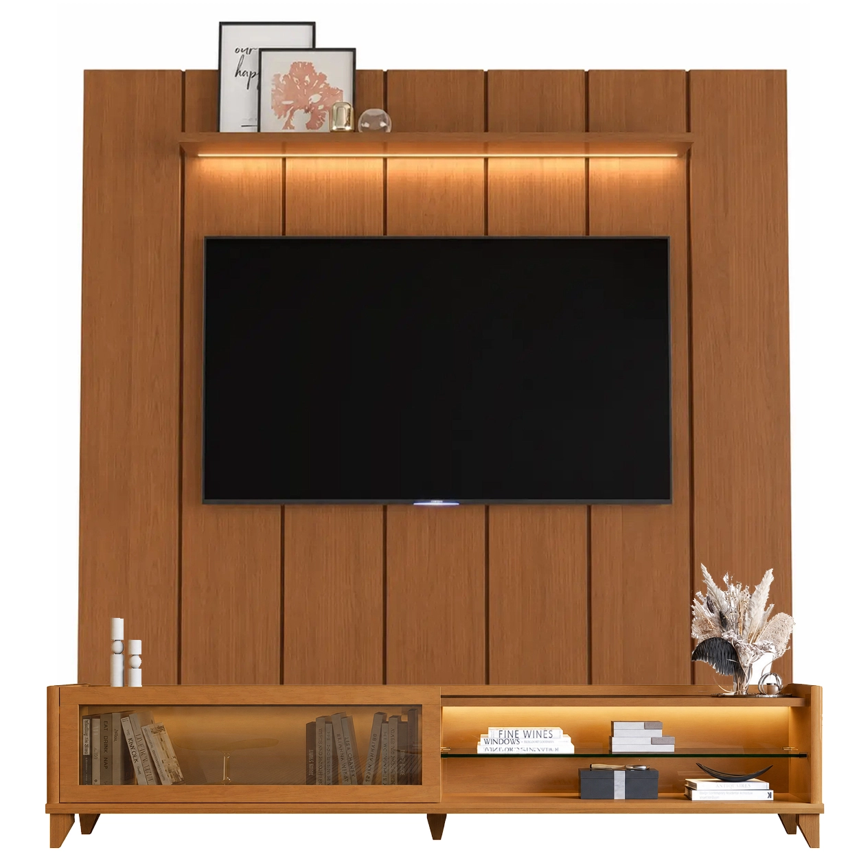 Rack Vellaro com Painel Lumi 220cm com Led para Tv Até 75 Polegadas Ripado 1 Porta de Vidro - Imagem 3
