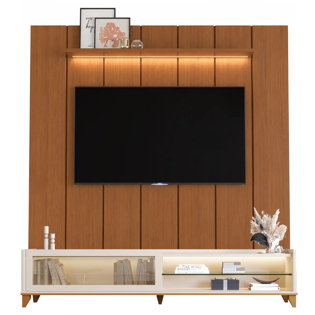 Rack Vellaro com Painel Lumi 220cm com Led para Tv Até 75 Polegadas Ripado 1 Porta de Vidro - Imagem 2